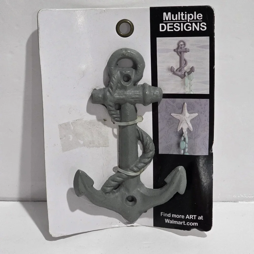 Nautical Anchor Wall Hook Rustic Cast Iron Heavy Gray Dual Hanger Decor 6.5x4